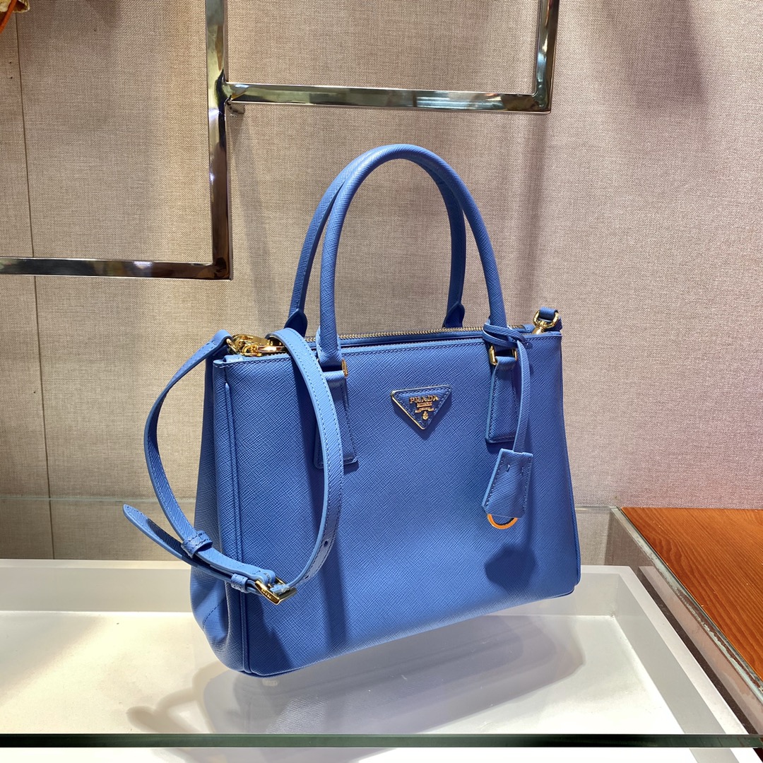 Prada Medium Galleria Saffiano Leather Bag Tote Shoulder Bag Blue 1BA863